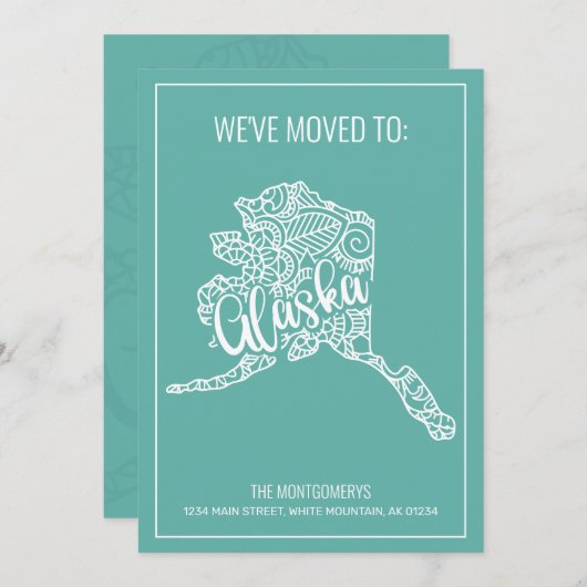 ボホティール（緑がかった色）フローラマンダラアラスカ州ムービング 案内状 (正面/裏面)