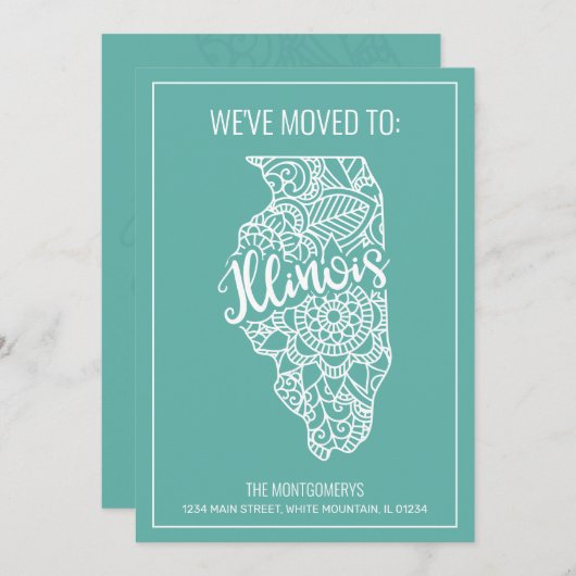 ボホティール（緑がかった色）フローラマンダライリノイ州ムービング 案内状 (正面/裏面)