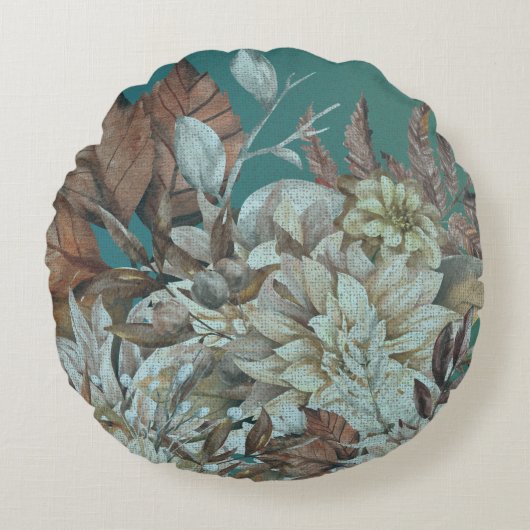 ボホティール(緑がかった色)フローラ 動揺して ラウンドクッション (正面)