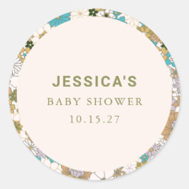 ボホティール（緑がかった色）ブラウンフローラかわいい赤ちゃんシャワーカスタム ラウンドシール