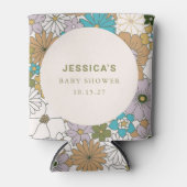 ボホティール（緑がかった色）ブラウンフローラかわいい赤ちゃんシャワーカスタム 缶クーラー (正面)