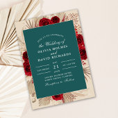 ボホティール（緑がかった色）ブルゴーニュバラ結婚式招待状 招待状