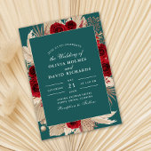 ボホティール（緑がかった色）ブルゴーニュバラ結婚式招待状 招待状