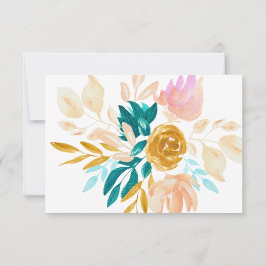 ボホティール(緑がかった色)ブルーと金ゴールド水彩フローラ結婚ズ セーブザデート (裏面)