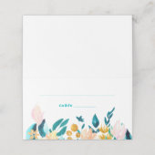 ボホティール（緑がかった色）ブルーと金ゴールド水彩フローラ結婚ズ プレイスカード (外部開封)