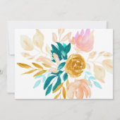 ボホティール（緑がかった色）ブルーと金ゴールド水彩フローラ結婚ズ 招待状 (裏面)