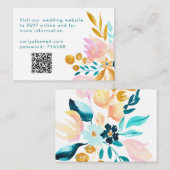 ボホティール（緑がかった色）ブルー金ゴールドピンク水色フローラQRコード エンクロージャーカード (正面/裏面)