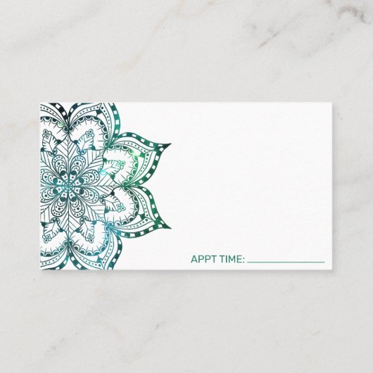 ボホティール(緑がかった色)マンダラマッサージセラピー 名刺 (裏面)