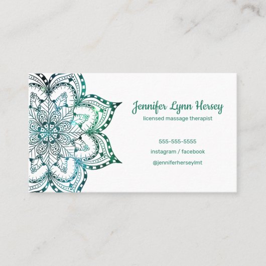ボホティール(緑がかった色)マンダラマッサージセラピー 名刺 (正面)