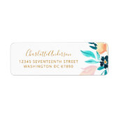 ボホティール(緑がかった色)金ゴールド水彩花差出人住所 ラベル (正面)