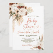 ボホテエレガントラコタホワイトフローラベビーシャワー 招待状 (正面/裏面)
