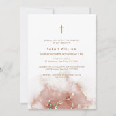 ボホテエレガントラコッタアゲート金ゴールドクロスバプテスマ 招待状 (正面)