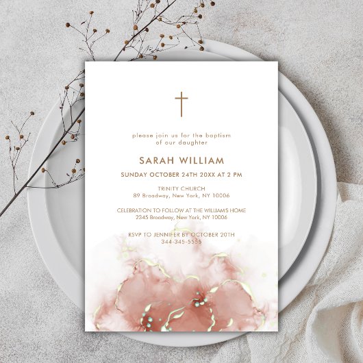 ボホテエレガントラコッタアゲート金ゴールドクロスバプテスマ 招待状