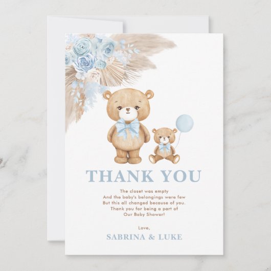 ボホテディベアダスティブルーフローラ男の赤ちゃん サンキューカード (正面)