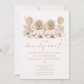 ボホテディベアツイン男女兼用ベビーシャワー 招待状 (正面)