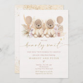 ボホテディベアツイン男女兼用ベビーシャワー 招待状 (正面/裏面)