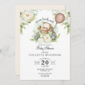 ボホテディベアブラウンセージ緑のバーリーウェイド 招待状 (正面/裏面)