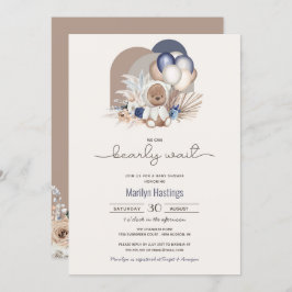 ボホテディベア、私たちは早く待てる – ベビーシャワー  招待状