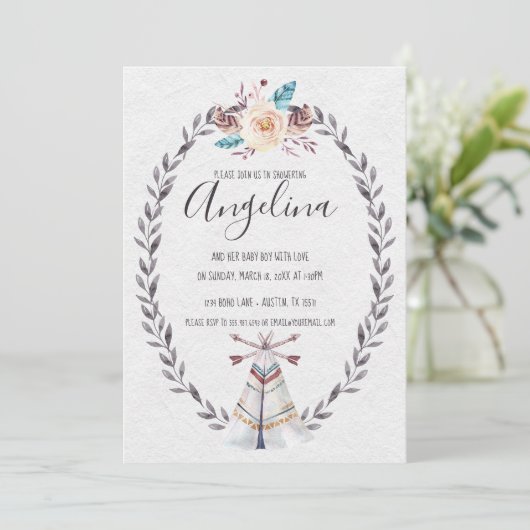 ボホテペエベビーシャワー水彩矢印招待状 招待状 (スタンド正面)