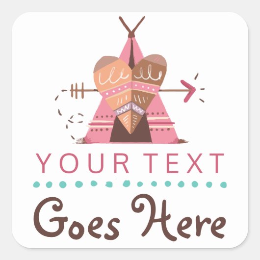 ボホテペトライバル先住民ハート&アローブティック スクエアシール (正面)