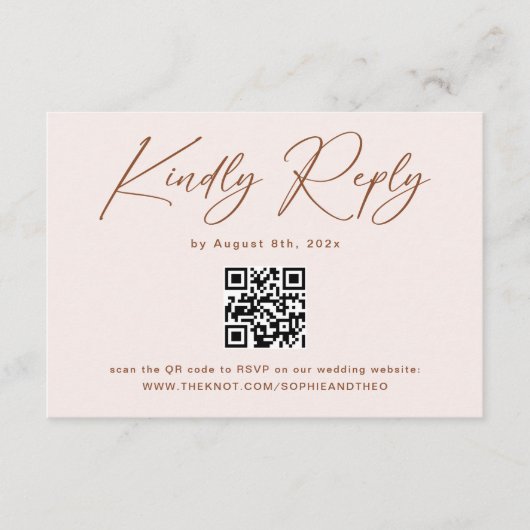 ボホテラコッタとクリームウェディングRSVP Qrコード エンクロージャーカード (正面)