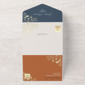 ボホテラコッタとネイビーブルー結婚フローラ オールインワン招待状 (外側)