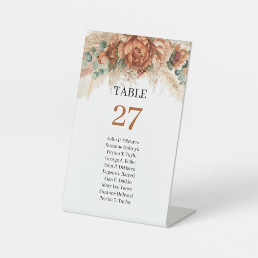 ボホテラコッタとブルゴーニュの花のゲスト名 台座サイン (正面)