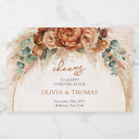 ボホテラコッタとブルゴーニュの花のススキ スパークリングワインラベル (シングルラベル)