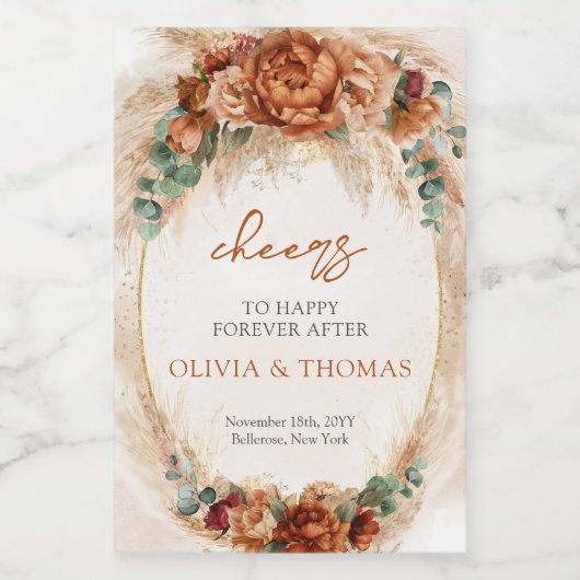 ボホテラコッタとブルゴーニュの花のススキ ワインラベル (シングルラベル)