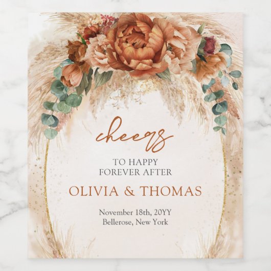 ボホテラコッタとブルゴーニュの花のススキ ワインラベル (シングルラベル)