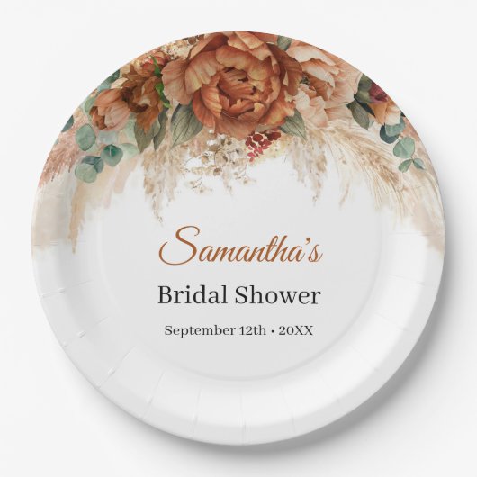 ボホテラコッタとブルゴーニュフローラパンパ ペーパープレート (正面)