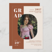 ボホテラコッタはっきりしたタイポグラフィ写真卒業 招待状 (正面/裏面)