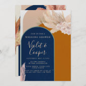 ボホテラコッタアンドネイビーアーチウェディングシャワー 招待状 (正面/裏面)