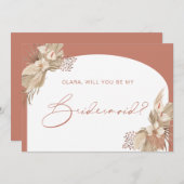 ボホテラコッタアーチパンパスグラス花嫁付きカード 招待状 (正面/裏面)