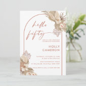 ボホテラコッタアーチパンパスグラス50誕生日 招待状 (スタンド正面)