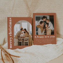 ボホテラコッタアーチフォトファミリーホリデーカード