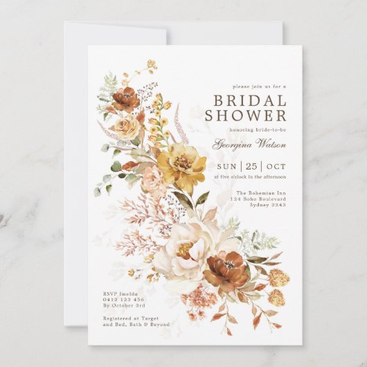 ボホテラコッタイエローガーデンフローラブライダルシャワー 招待状 (正面)