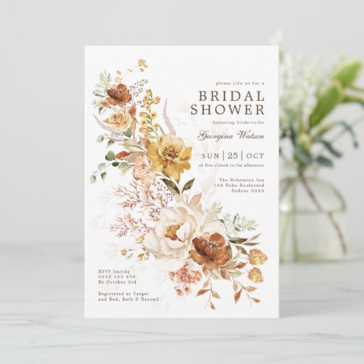 ボホテラコッタイエローガーデンフローラブライダルシャワー 招待状 (スタンド正面)