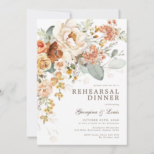 ボホテラコッタイエローフローラリハーサルディナー 招待状 (正面)