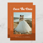 ボホテラコッタウェーブズ&レトロタイポグラフィ結婚ズ セーブザデート (正面/裏面)