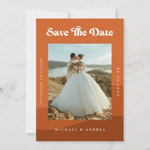 ボホテラコッタウェーブズ&レトロタイポグラフィ結婚ズ セーブザデート