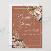 ボホテラコッタウォーターカラーフラワーズブライダルシャワー 招待状 (正面)