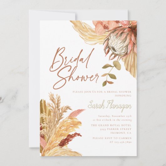ボホテラコッタウォーターカラーフローラブライダルシャワー 招待状 (正面)