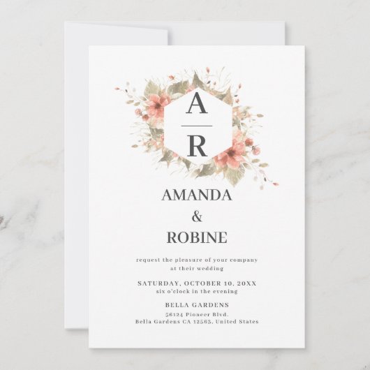 ボホテラコッタウォーターカラー結婚式招待状 招待状 (正面)