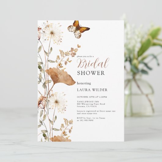 ボホテラコッタエレガントワイルドフラワーズブライダルシャワー 招待状 (スタンド正面)