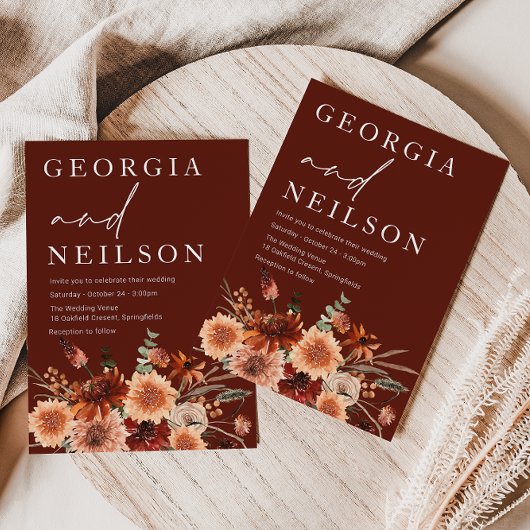 ボホテラコッタオレンジ&ブラウン秋の結婚式 招待状