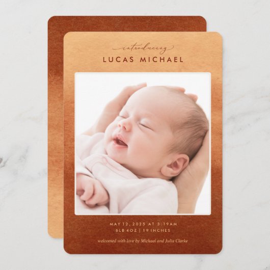 ボホテラコッタグラデーション写真誕生のお知らせ 招待状 (正面/裏面)