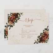 ボホテラコッタグリーンリーフローラ金ゴールドRSVP インビテーションポストカード (正面/裏面)