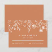 ボホテラコッタシンプルーワイルドフラワー結婚ズ 出欠カード (正面/裏面)