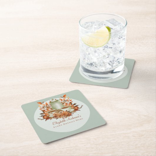 ボホテラコッタセージティーパーティーフローライベントディナー スクエアペーパーコースター (インサイチュ)